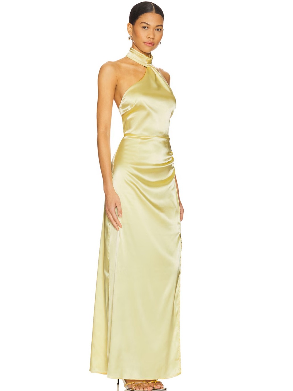 Yellow satin halter maxi dress - Picture 2 of 8